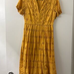 Madewell Embroidered Mustard Yellow Dress